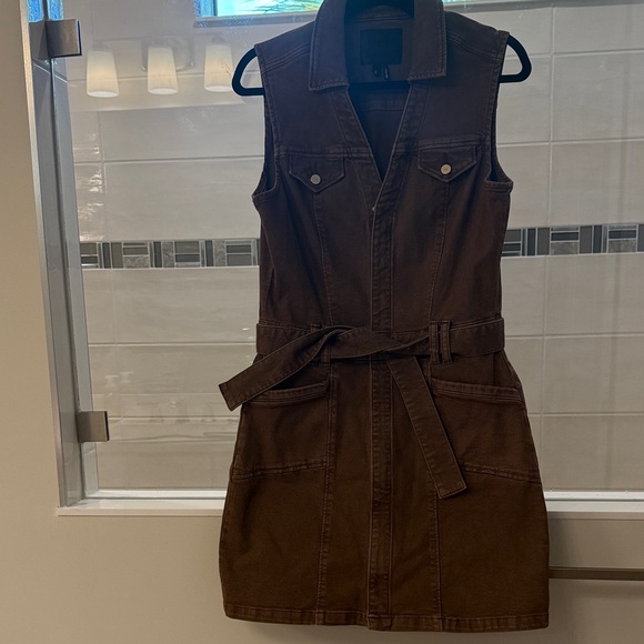 PAIGE Dresses & Skirts - PAIGE DENIM Chocolate Brown Sleeveless Belted Zip Up Jean Dress Size 8